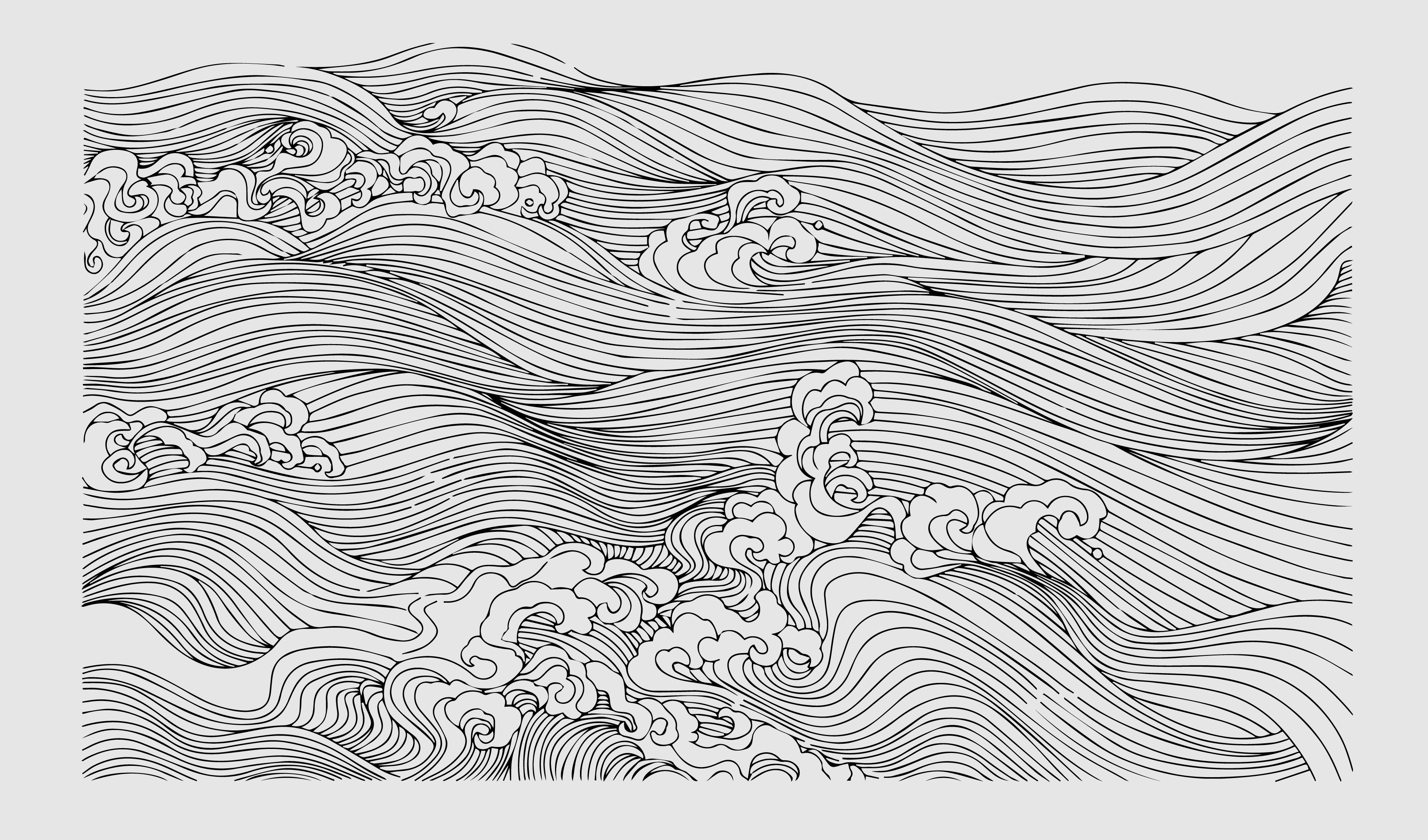 水波纹浪花中式线条矢量图